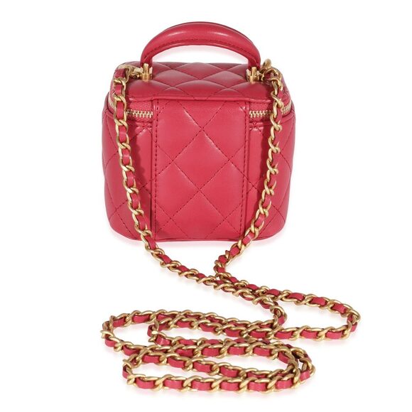 Chanel Raspberry Quilted Lambskin Mini Vanity Case with Chain - Picture 4 of 5